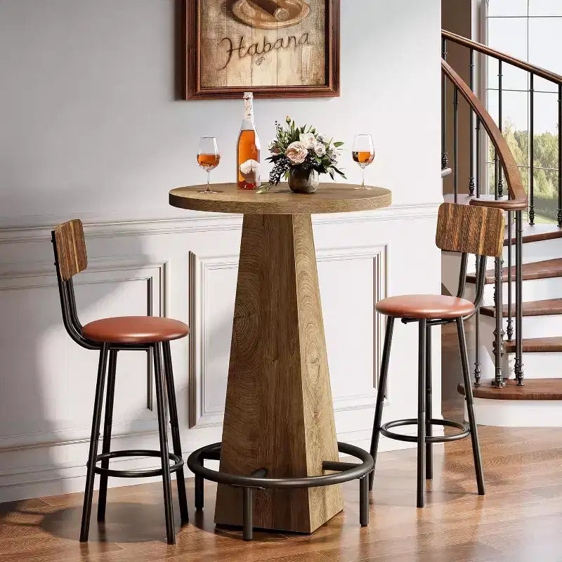 Lantine Bar Table, 37.4 High Round Pub Table for Small Bars, Dining Room, Kitchen, Wood Color (Only Table)
