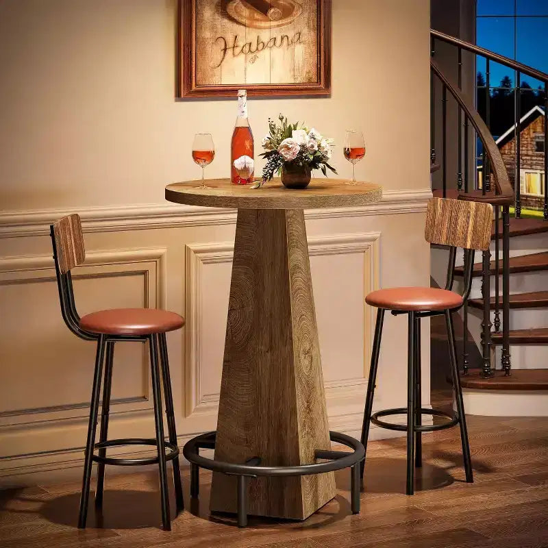 Lantine Bar Table, 37.4 High Round Pub Table for Small Bars, Dining Room, Kitchen, Wood Color (Only Table)