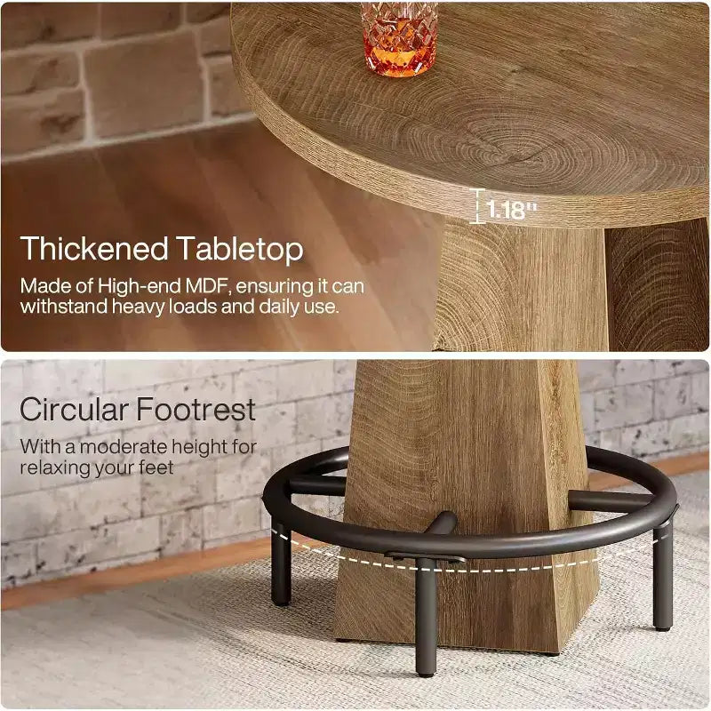Lantine Bar Table, 37.4 High Round Pub Table for Small Bars, Dining Room, Kitchen, Wood Color (Only Table)