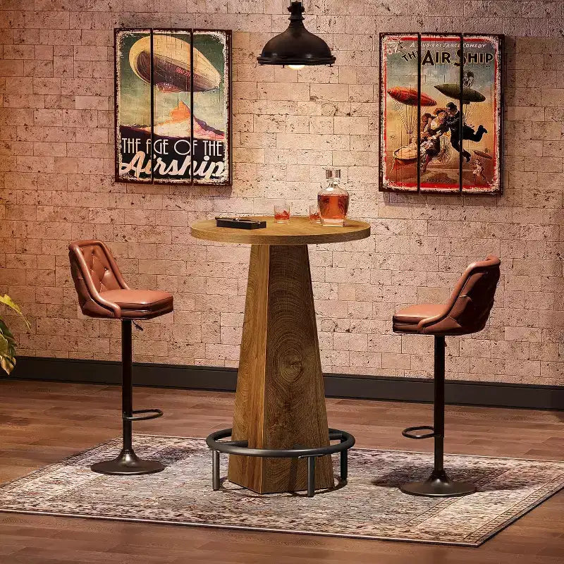 Lantine Bar Table, 37.4 High Round Pub Table for Small Bars, Dining Room, Kitchen, Wood Color (Only Table)