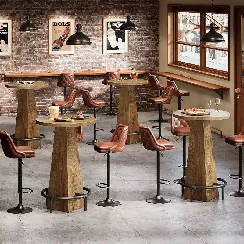 Lantine Bar Table, 37.4 High Round Pub Table for Small Bars, Dining Room, Kitchen, Wood Color (Only Table)