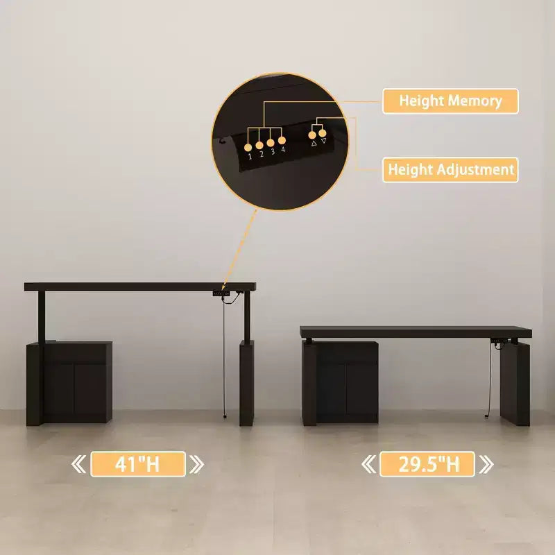 Famapy Height-Adjustable Computer Desk Office Desk  Built-In Storage Cabinet & Drawer