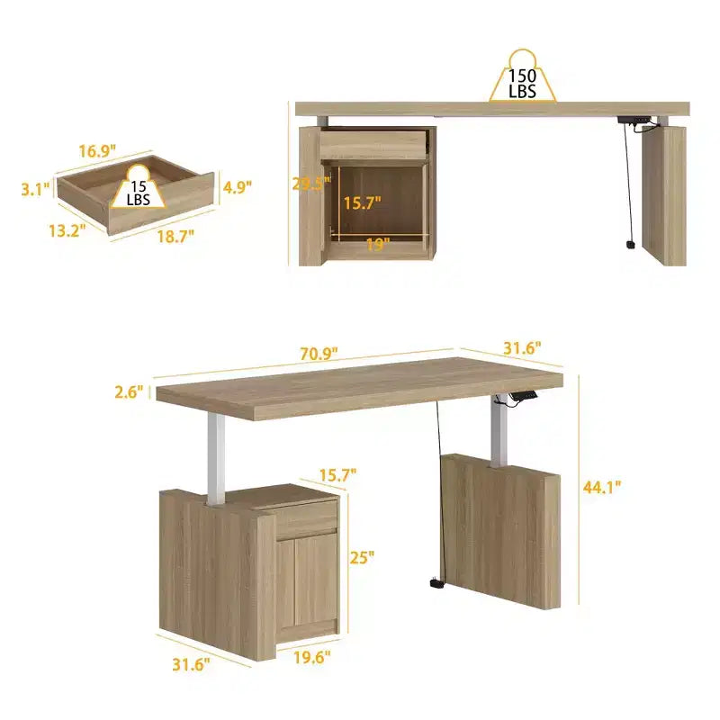 Famapy Height-Adjustable Computer Desk Office Desk  Built-In Storage Cabinet & Drawer
