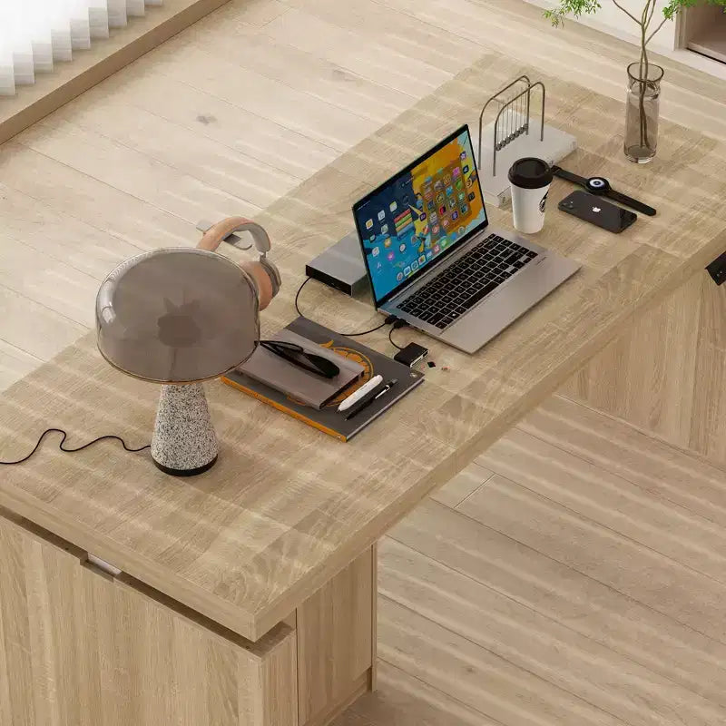 Famapy Height-Adjustable Computer Desk Office Desk  Built-In Storage Cabinet & Drawer