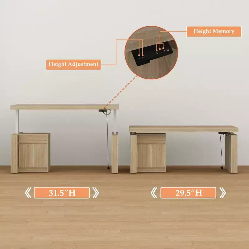 Famapy Height-Adjustable Computer Desk Office Desk  Built-In Storage Cabinet & Drawer