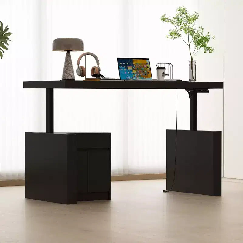 Famapy Height-Adjustable Computer Desk Office Desk  Built-In Storage Cabinet & Drawer