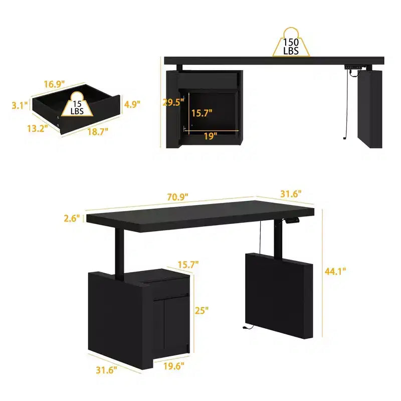 Famapy Height-Adjustable Computer Desk Office Desk  Built-In Storage Cabinet & Drawer