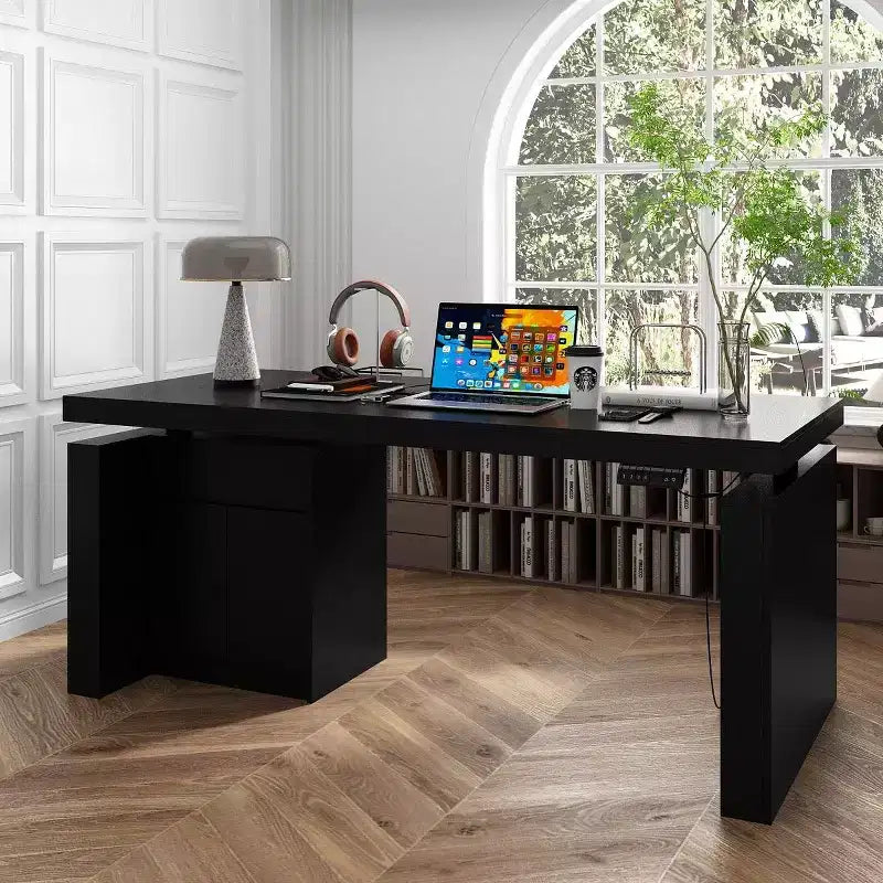 Famapy Height-Adjustable Computer Desk Office Desk  Built-In Storage Cabinet & Drawer