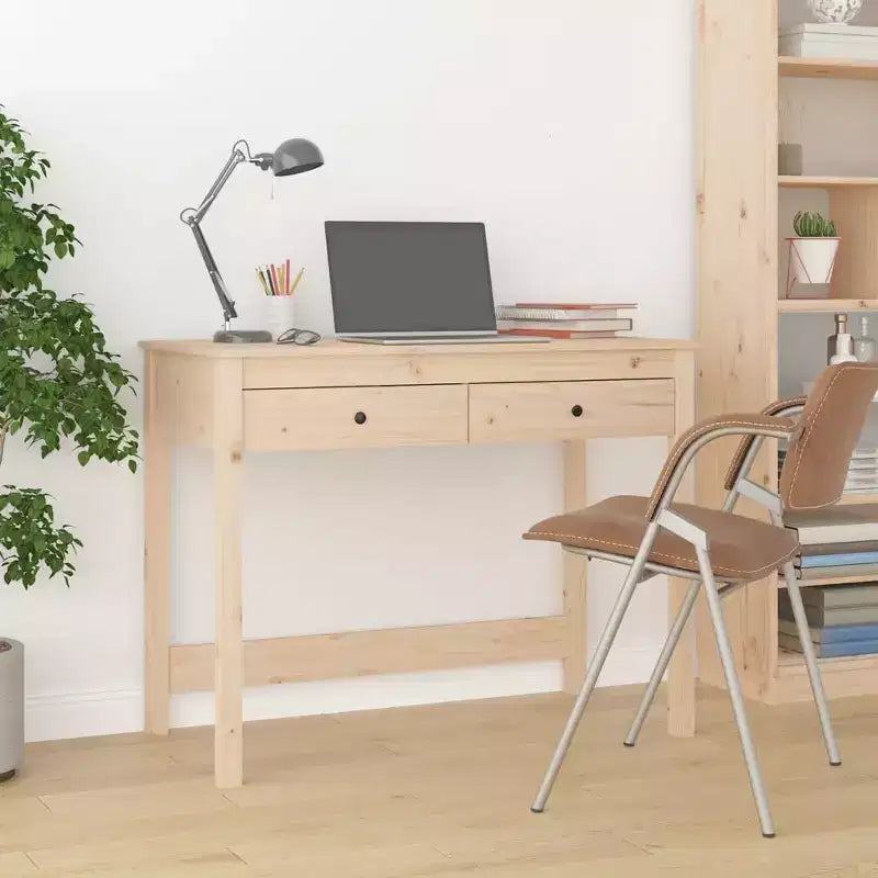 vidaXL Desk Natural Wood Solid pine wood Medium Desk Rectangular