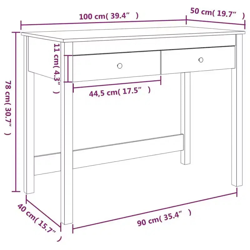 vidaXL Desk Natural Wood Solid pine wood Medium Desk Rectangular