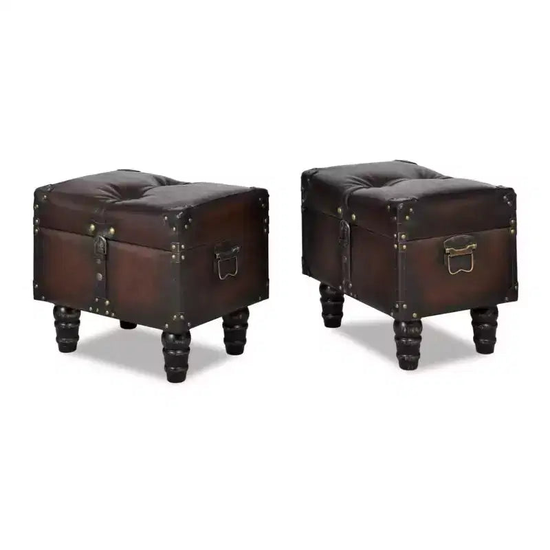vidaXL Storage Benches 3 pcs Dark Brown Solid Wood Pine&Faux Leather
