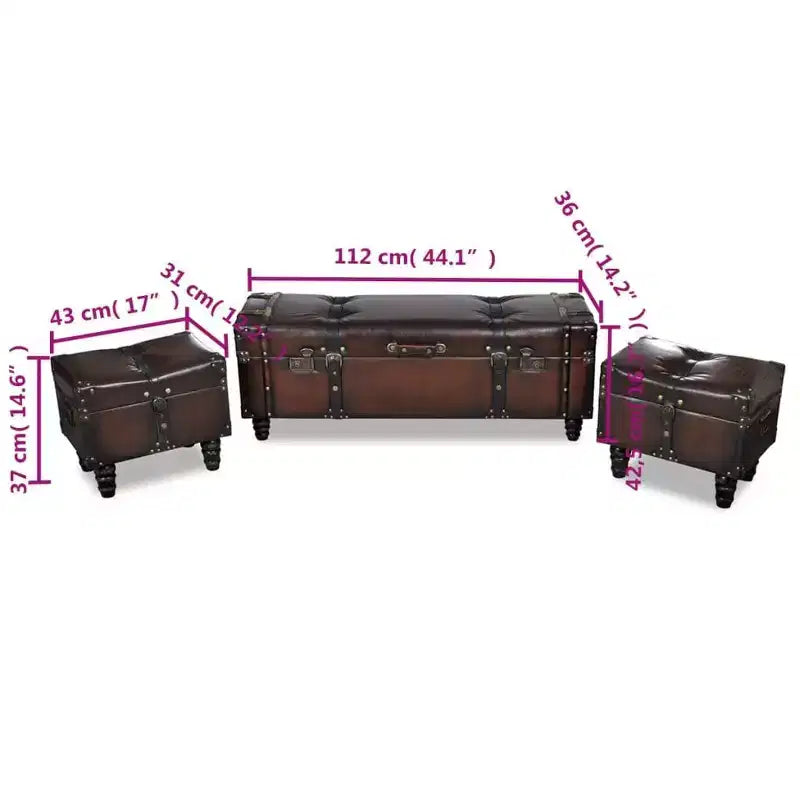 vidaXL Storage Benches 3 pcs Dark Brown Solid Wood Pine&Faux Leather