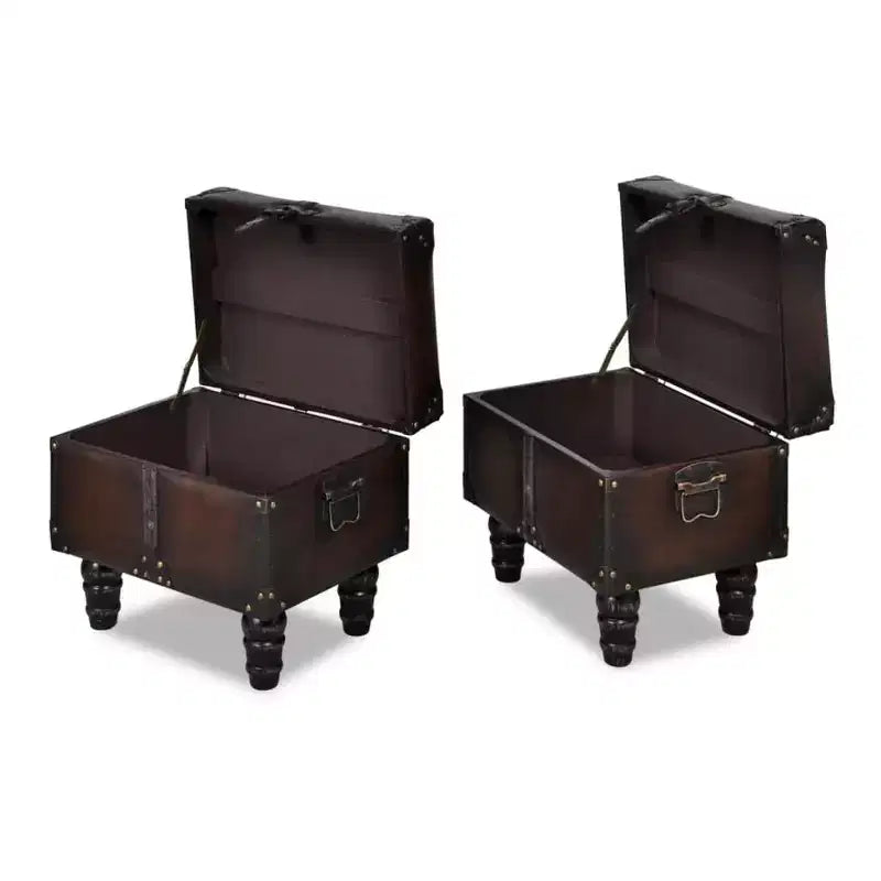 vidaXL Storage Benches 3 pcs Dark Brown Solid Wood Pine&Faux Leather