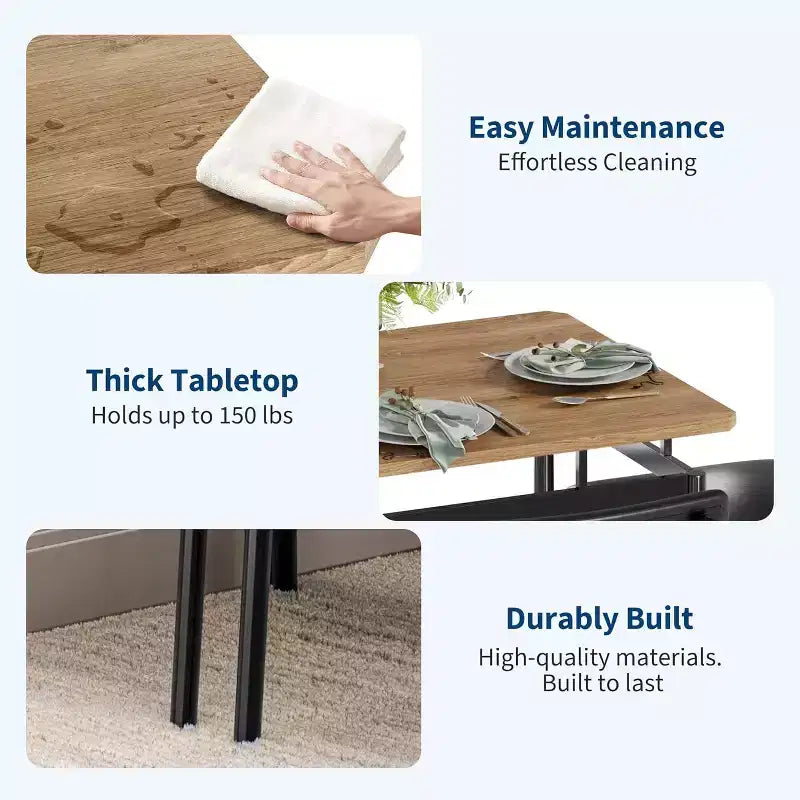 Acekool 5-Piece Dining Table Set, Brown Woodgrain Table , Space Saving, for Kitchen