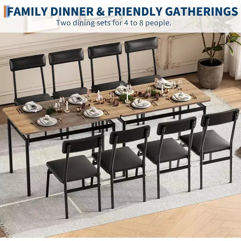 Acekool 5-Piece Dining Table Set, Brown Woodgrain Table , Space Saving, for Kitchen