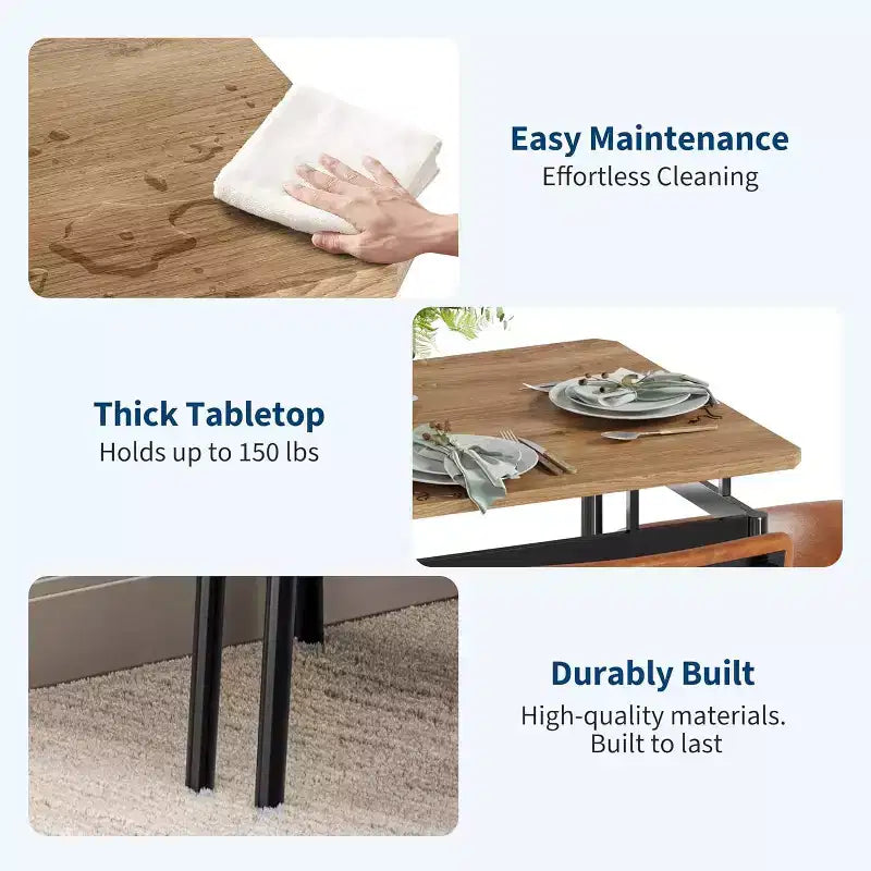 Acekool 5-Piece Dining Table Set, Brown Woodgrain Table , Space Saving, for Kitchen