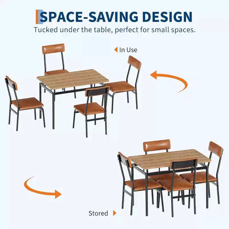 Acekool 5-Piece Dining Table Set, Brown Woodgrain Table , Space Saving, for Kitchen