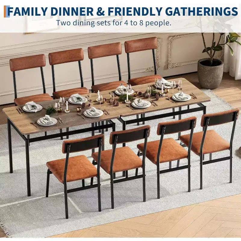 Acekool 5-Piece Dining Table Set, Brown Woodgrain Table , Space Saving, for Kitchen