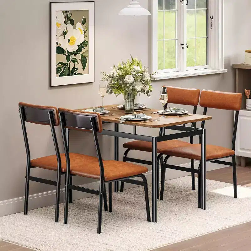 Acekool 5-Piece Dining Table Set, Brown Woodgrain Table , Space Saving, for Kitchen