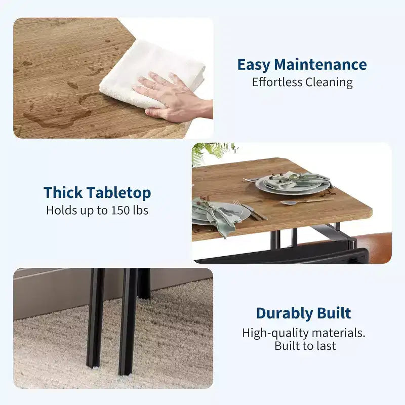 Acekool 5-Piece Dining Table Set, Brown Woodgrain Table , Space Saving, for Kitchen