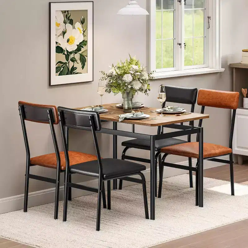 Acekool 5-Piece Dining Table Set, Brown Woodgrain Table , Space Saving, for Kitchen