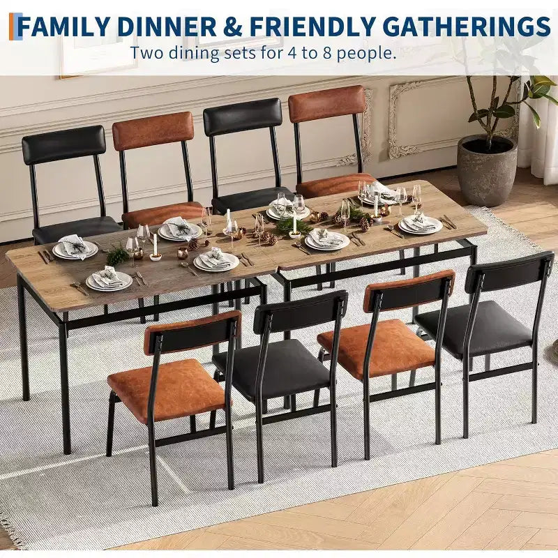 Acekool 5-Piece Dining Table Set, Brown Woodgrain Table , Space Saving, for Kitchen