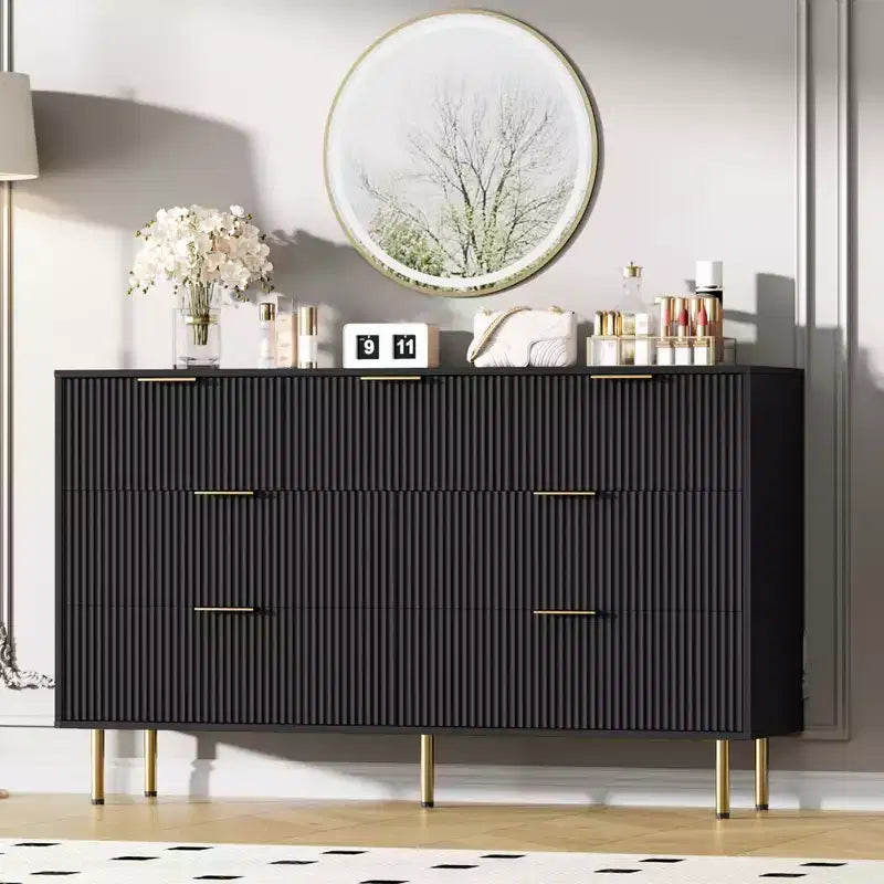Whizmax 7 Drawer Dresser for Bedroom, Modern Wood Storage Dresser Organizer with Gold Metal Handles & Anti-Tipping Device for Hallway, Entryway