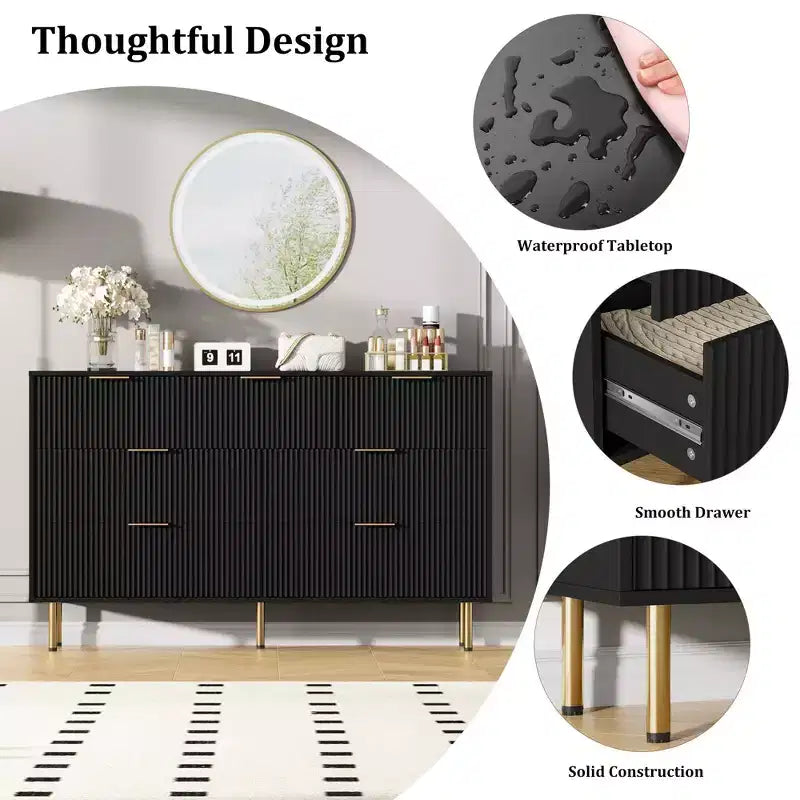 Whizmax 7 Drawer Dresser for Bedroom, Modern Wood Storage Dresser Organizer with Gold Metal Handles & Anti-Tipping Device for Hallway, Entryway