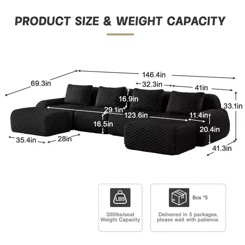 146 Modern U-Shaped Modular Sectional Sofa for Living Room,Flannelette Fabric,Oversized 4-Seater Couch,boneless sofa