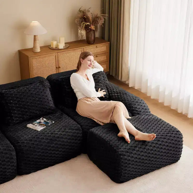 146 Modern U-Shaped Modular Sectional Sofa for Living Room,Flannelette Fabric,Oversized 4-Seater Couch,boneless sofa