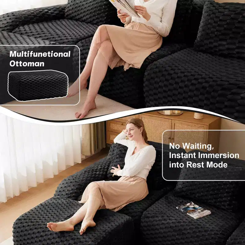 146 Modern U-Shaped Modular Sectional Sofa for Living Room,Flannelette Fabric,Oversized 4-Seater Couch,boneless sofa