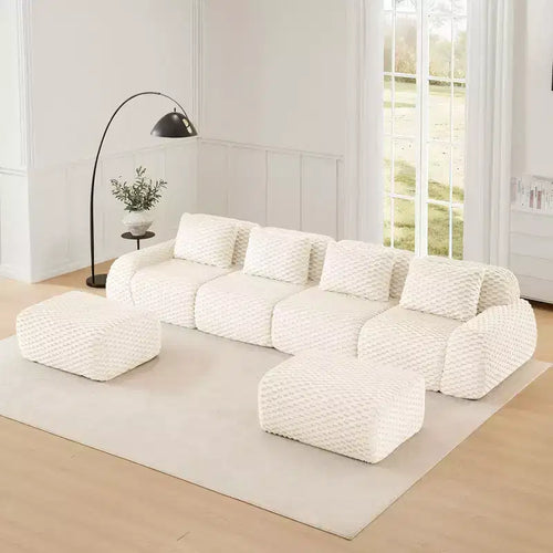 146 Modernes, modulares U-förmiges Ecksofa für das Wohnzimmer, Flanellstoff, übergroßes 4-Sitzer-Sofa, rahmenloses Sofa