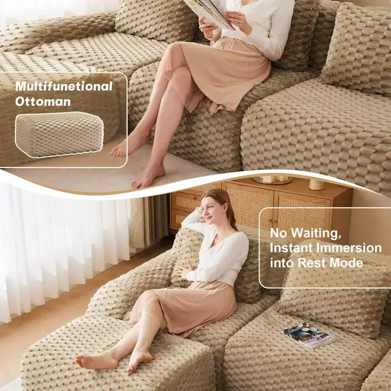 146 Modern U-Shaped Modular Sectional Sofa for Living Room,Flannelette Fabric,Oversized 4-Seater Couch,boneless sofa