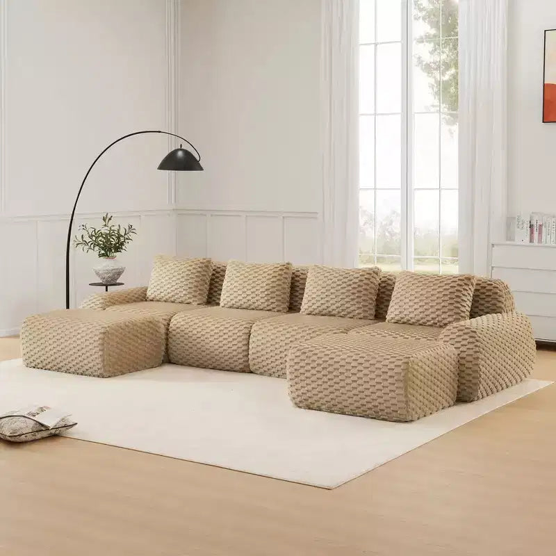 146 Modernes, modulares U-förmiges Ecksofa für das Wohnzimmer, Flanellstoff, übergroßes 4-Sitzer-Sofa, rahmenloses Sofa