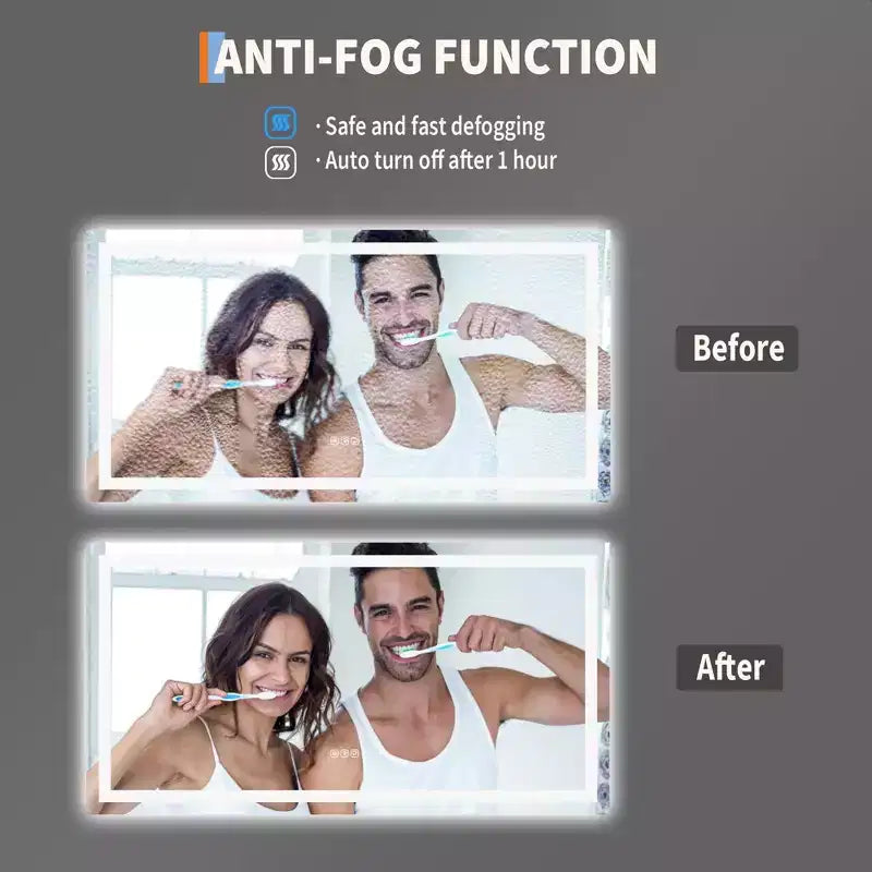 No Frame Led Bathroom Mirror with Front and Backlit, Stepless Dimmabl, Anti-Fog, Shatter-Proof for Wall (Horizontal/Vertical)