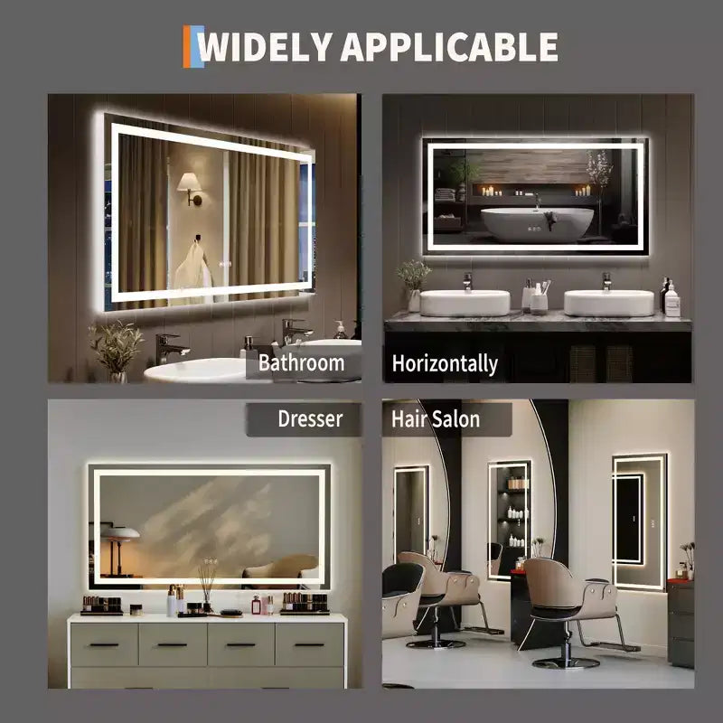 No Frame Led Bathroom Mirror with Front and Backlit, Stepless Dimmabl, Anti-Fog, Shatter-Proof for Wall (Horizontal/Vertical)