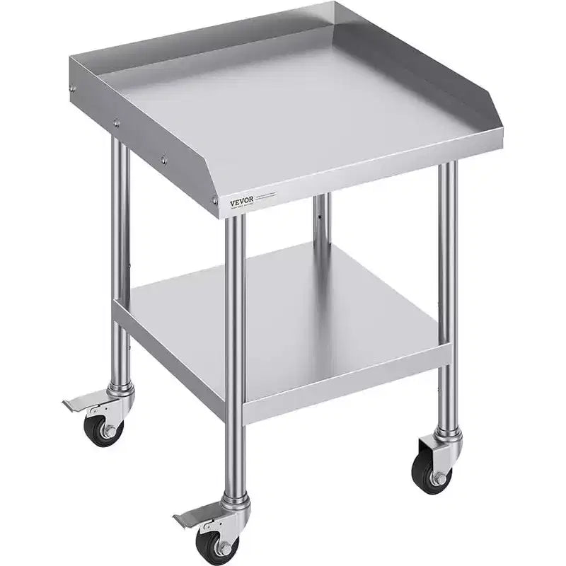 Stainless Steel Workbench Commercial Food Prep Table with 4 Wheels, 3-sided Splash Guard, Heavy-duty Metal Work Table for Restaurant, Home, and Hotel