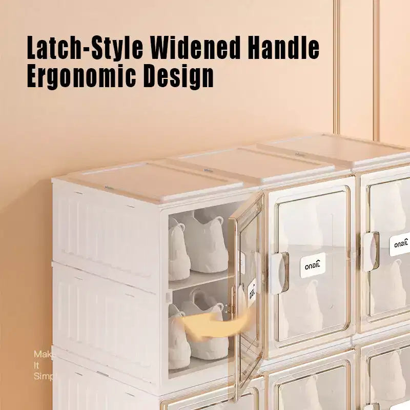 4 PCS Shoe Organizer, Clear Plastic Stackable Shoe Organizer for Closet, Clear Plastic Stackable Shoe Box for Entryway Space Saving Collapsible