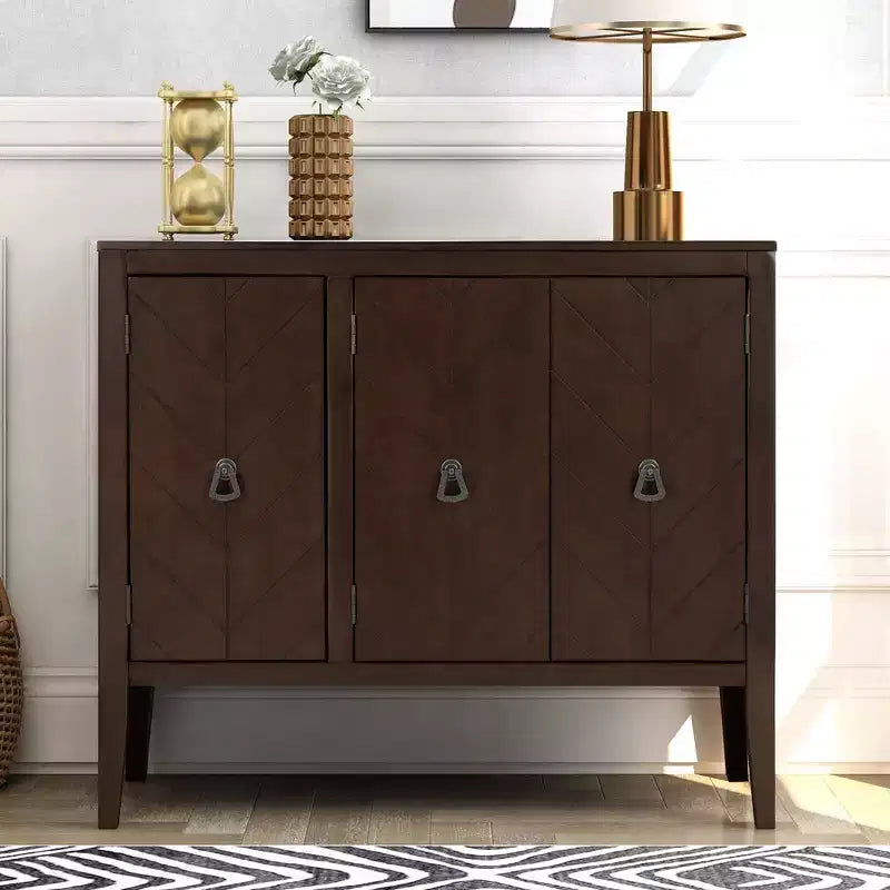 Vintage Accent Storage Cabinet with Adjustable Shelf, Solid Wood Sideboard Console Table Sofa Table Grey
