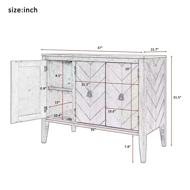 Vintage Accent Storage Cabinet with Adjustable Shelf, Solid Wood Sideboard Console Table Sofa Table Grey