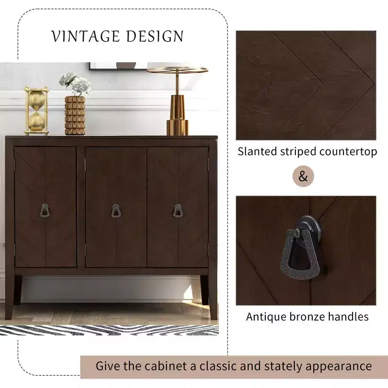 Vintage Accent Storage Cabinet with Adjustable Shelf, Solid Wood Sideboard Console Table Sofa Table Grey