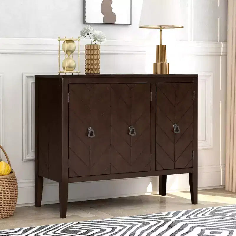 Vintage Accent Storage Cabinet with Adjustable Shelf, Solid Wood Sideboard Console Table Sofa Table Grey