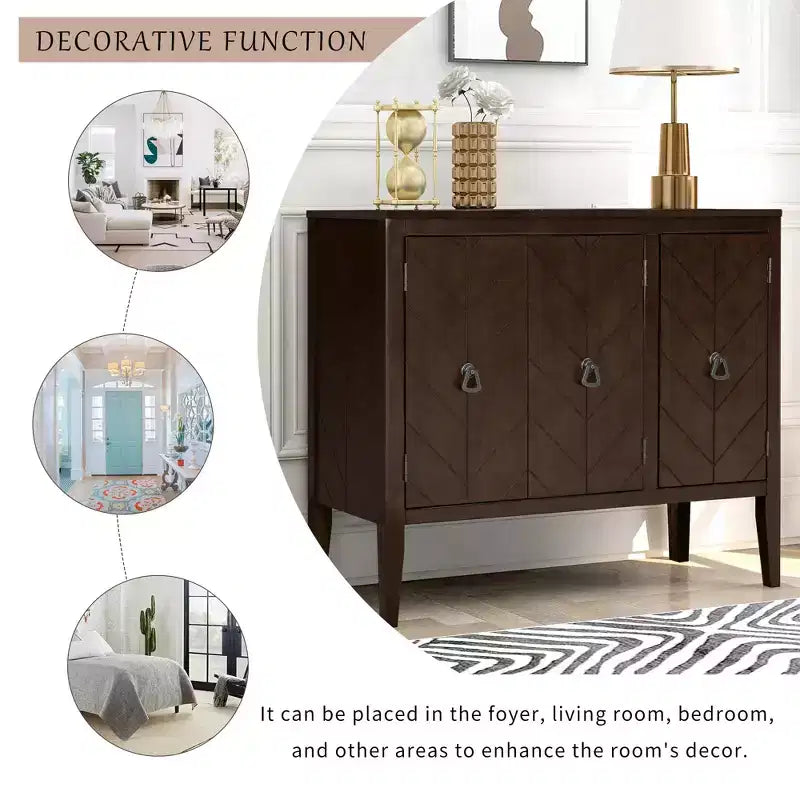Vintage Accent Storage Cabinet with Adjustable Shelf, Solid Wood Sideboard Console Table Sofa Table Grey