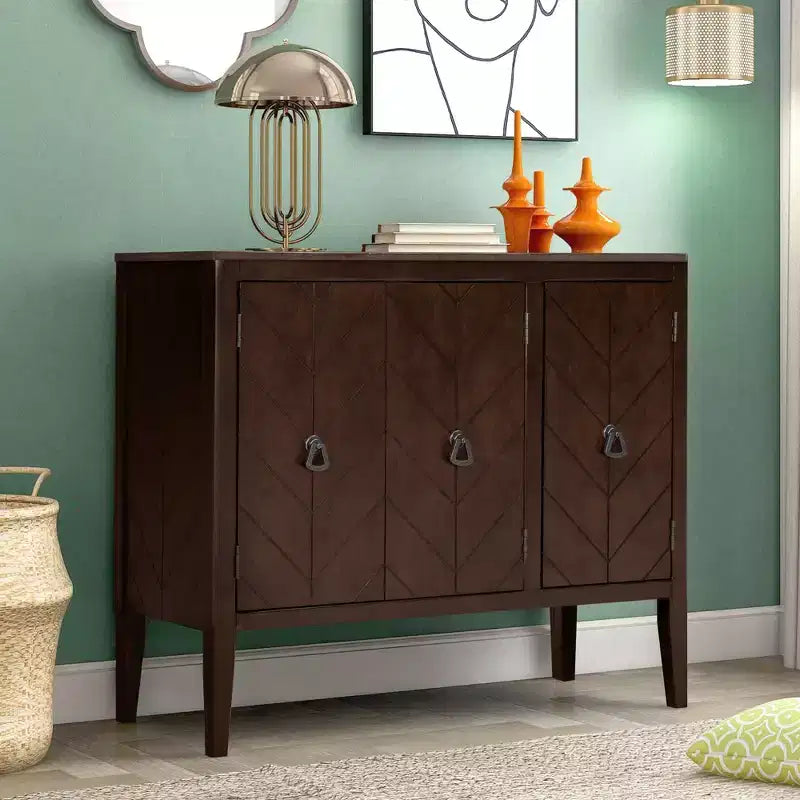 Vintage Accent Storage Cabinet with Adjustable Shelf, Solid Wood Sideboard Console Table Sofa Table Grey