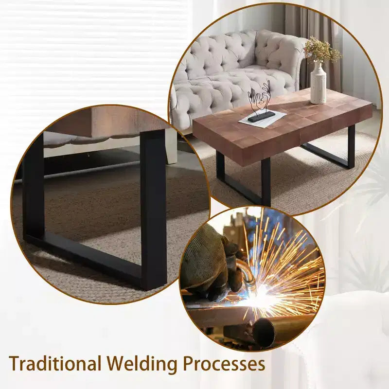 TUYOHW Rustic Coffee Table with Metal Legs,47.2 Handcrafted Center Table for Living Room,Wooden Top Accent Table for Home Decor,Brown/Black