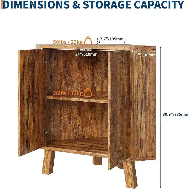 3-Tier Farmhouse Corner Storage Cabinet with Adjustable Shelf, Wooden Corner Table with Doors & Triangle End Table for Living Room & Kitchen