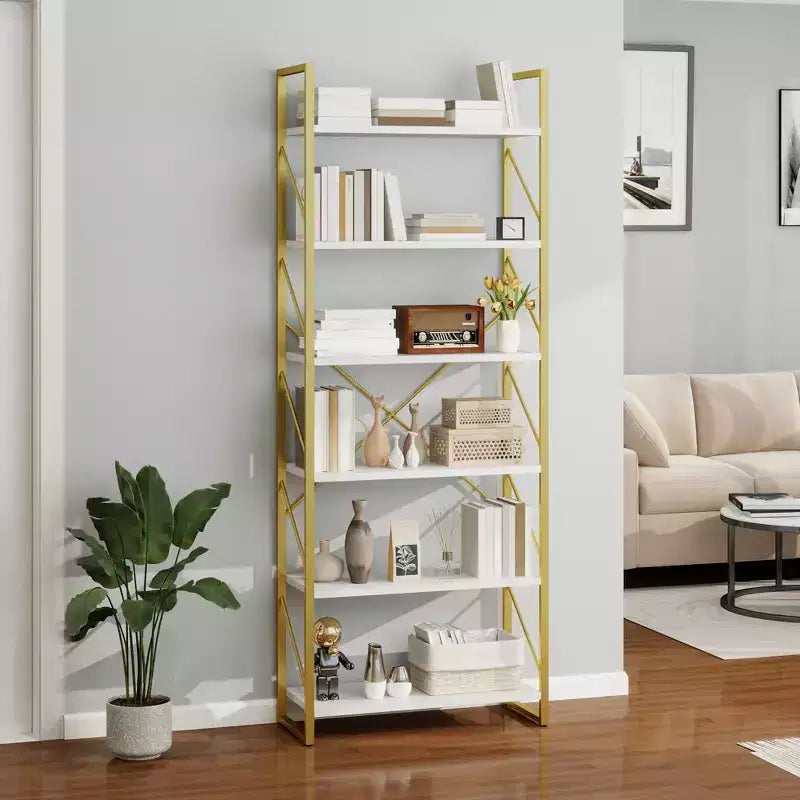 6 Tier Bookshelf Bookcase Open Storage Rack Shelves For Living Room/Home/Office, Simple Assembly