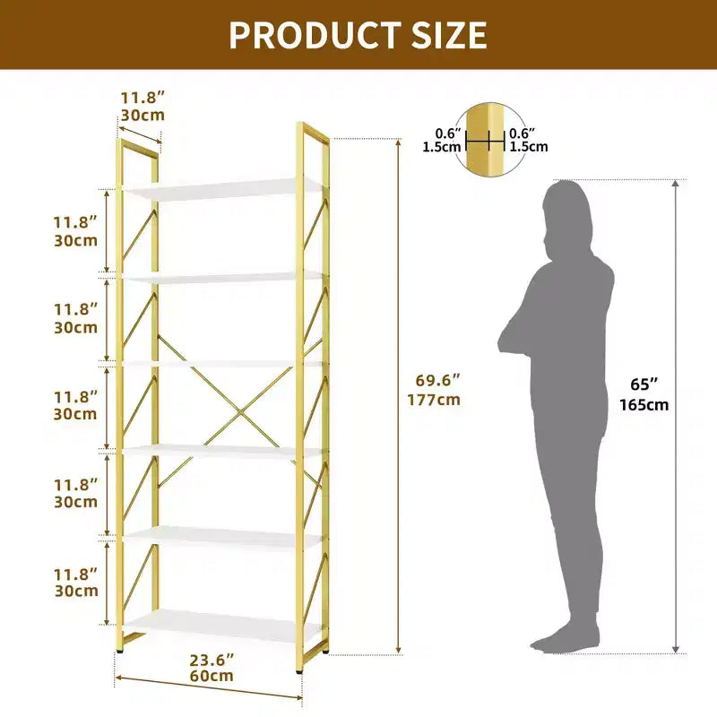 6 Tier Bookshelf Bookcase Open Storage Rack Shelves For Living Room/Home/Office, Simple Assembly
