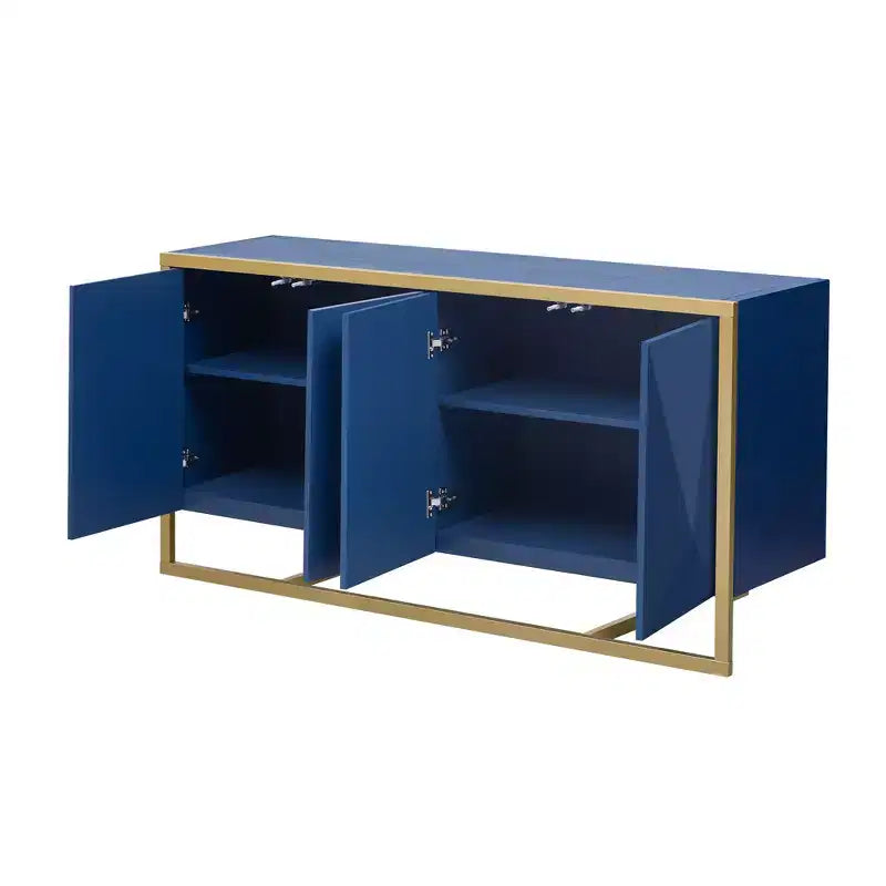 Sideboard Buffet Cabinet, Wood Kitchen Coffee Bar Buffet Cupboard Cabinet, Storage Console Table With 4 Doors And Unique Metal Legs