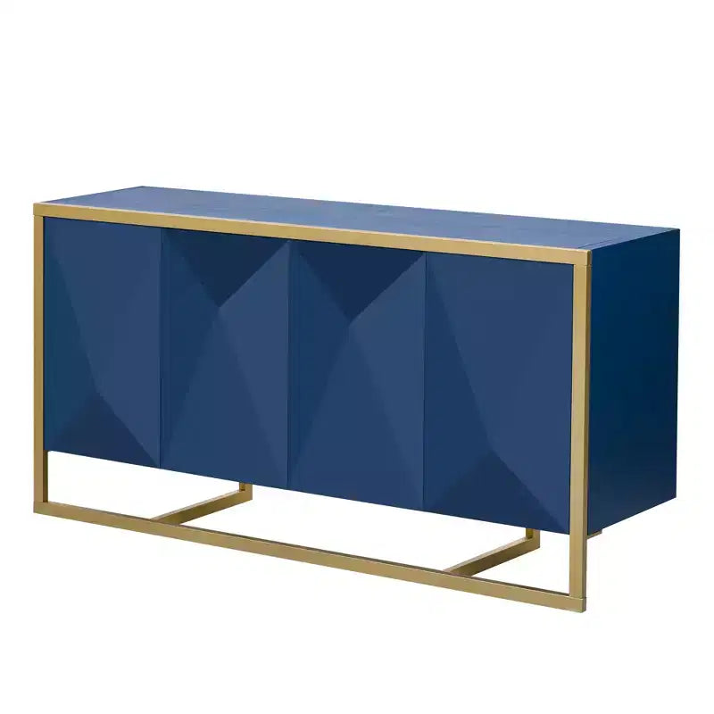 Sideboard Buffet Cabinet, Wood Kitchen Coffee Bar Buffet Cupboard Cabinet, Storage Console Table With 4 Doors And Unique Metal Legs